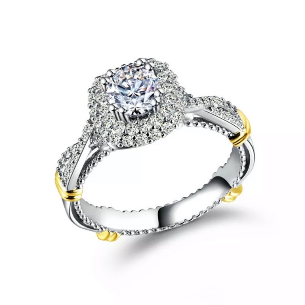 - 🌹 White Sapphire in Crisscross band/Gold: .925 silver